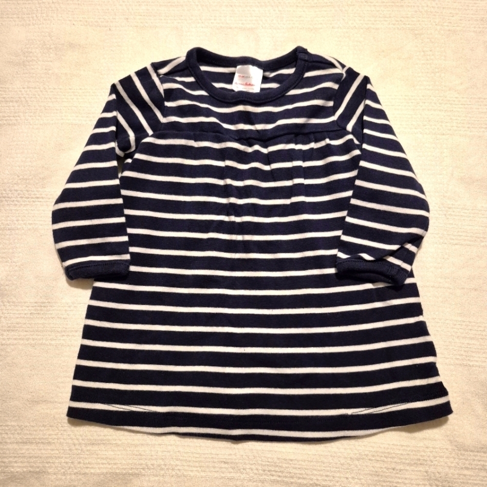 Hanna Andersson girls size 70 or 6-12 months navy & white dress VGUC